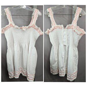 Smocked Sleeveless Tank Top Women White Ruffled Straps Button Open Back Closure